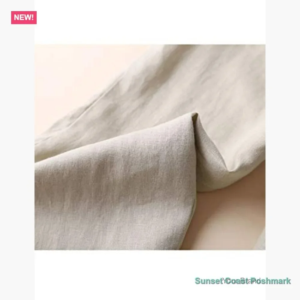 Linen Tapered Pants High Waisted Drawstring Casual Joggers - Picture 6 of 7